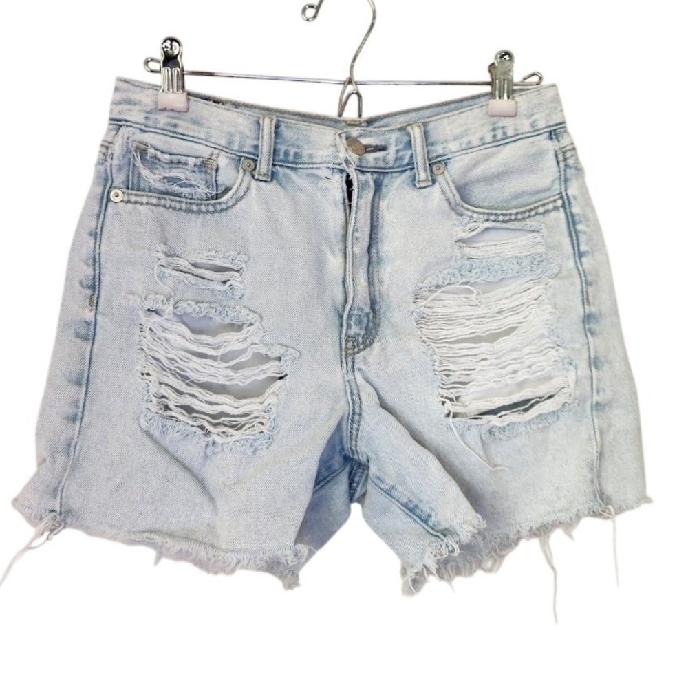 American Eagle Women's Light Wash Distressed Denim Shorts Size 2 High Rise 259‎
